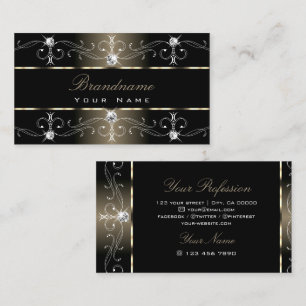 Cartão De Visita Ornamentado de Beige Negro de luxo bordas de joias