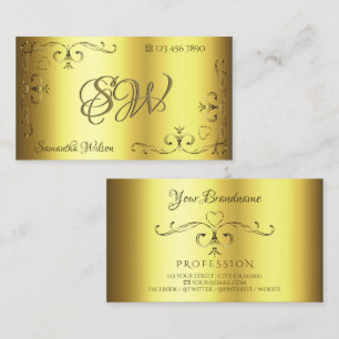 Cartão De Visita Ornamentado Dourado de luxo bordas com iniciaçõe