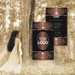 Cartão De Visita Ornamentado e logotipo Nobre Preto Café Castanho