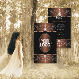 Cartão De Visita Ornamentado e logotipo Nobre Preto Café Castanho