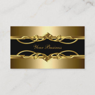 Cartão De Visita Ornamentado Elegante Clássico Dourado no preto Dou