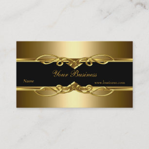 Cartão De Visita Ornamentado elegante Dourado em preto Dourado