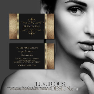 Cartão De Visita Ornamentado Elegante Nobre negro Dourado Brilhante