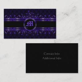 Cartão De Visita Ornamentado Gótico Preto e Roxo Monograma
