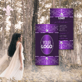Cartão De Visita Ornamentado Lilac Roxo Nobre Escuro com Logotipo
