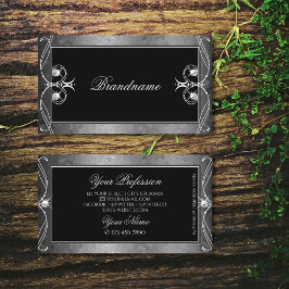 Cartão De Visita Ornamentado Mosaico Negro Silver Ornamento de Joia