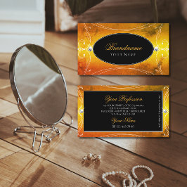 Cartão De Visita Ornamentado Negro Laranja Espumante Ouros Luxuosos