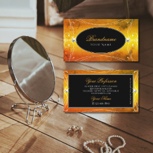 Cartão De Visita Ornamentado Negro Laranja Espumante Ouros Luxuosos