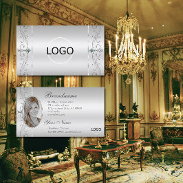 Cartão De Visita Ornamentado Prata Elegante Logotipo e Pé de Jovens