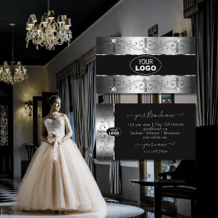 Cartão De Visita Ornamentado preto de prata luxuoso borda com logot