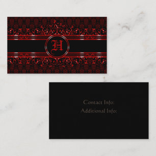 Cartão De Visita Ornamentado Preto e Vermelho - Gótico Monograma