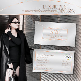 Cartão De Visita Ornamentado Rosa de prata Dourado com monograma e 