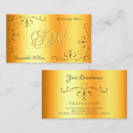 Cartão De Visita Ornamentado Shimmery Iniciais Laranja Luminoso