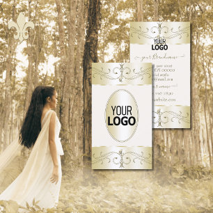Cartão De Visita Ornamentados de Creme Dourado brilhante com logoti