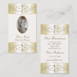 Cartão De Visita Ornamentos de Ornamentado de Creme Dourado e glamo