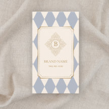 Ornate Blue Harlequin Gold Vintage Monogram QR 