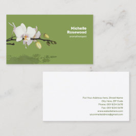Cartão De Visita Orquídea Branca com Reflexão em Verde-Água