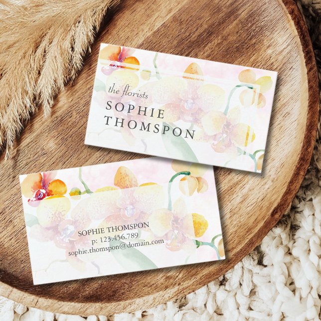 Cartão De Visita Orquídeas amarelas e vermelhas elegantes (Criador carregado)