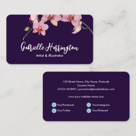 Cartão De Visita Orquídeas de Moda Cor-de-Água Rosa Orquídeas Socia