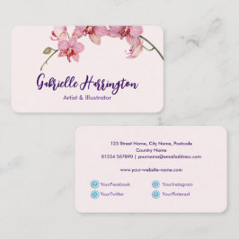 Cartão De Visita Orquídeas de Moda Cor-de-Água Rosa Orquídeas Socia