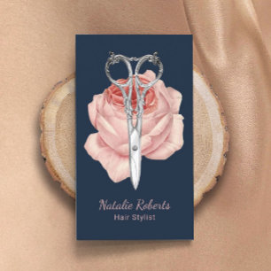 Cartão De Visita Os azuis marinhos do cabeleireiro Scissor & salão