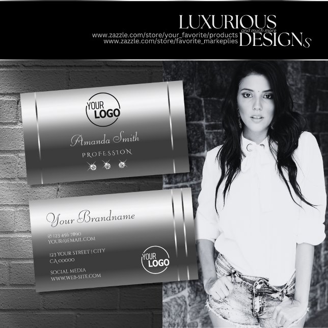 Cartão De Visita Os brilhantes brilhantes de prata nobre adicionam  (Criador carregado)