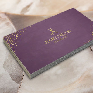 Cartão De Visita Os pontos Dourados roxos do cabeleireiro & Scissor