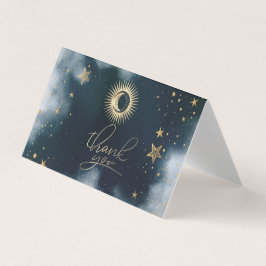 Cartão De Visita Ouro Celestial Sol e Lua Estrelas Céu Noturno