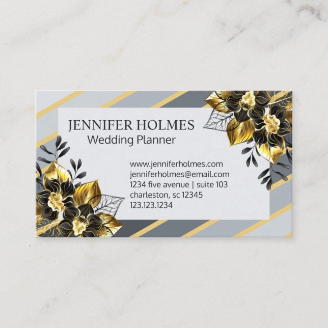 Cartão De Visita Ouro Chic Laranja Negra Orquídea Cinzas Douradas F (Frente)