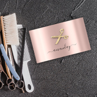 Cartão De Visita Ouro com tesoura de Rosa Stylist