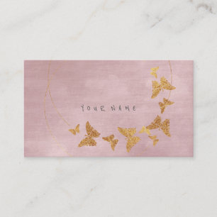 Cartão De Visita Ouro Confetti Pó Borboleta Rosa Vip