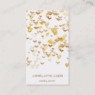 Cartão De Visita Ouro Corações Confetti Glam Branco Delicado