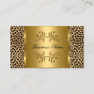 Cartão De Visita Ouro de Designer Leopardo Preto Animal