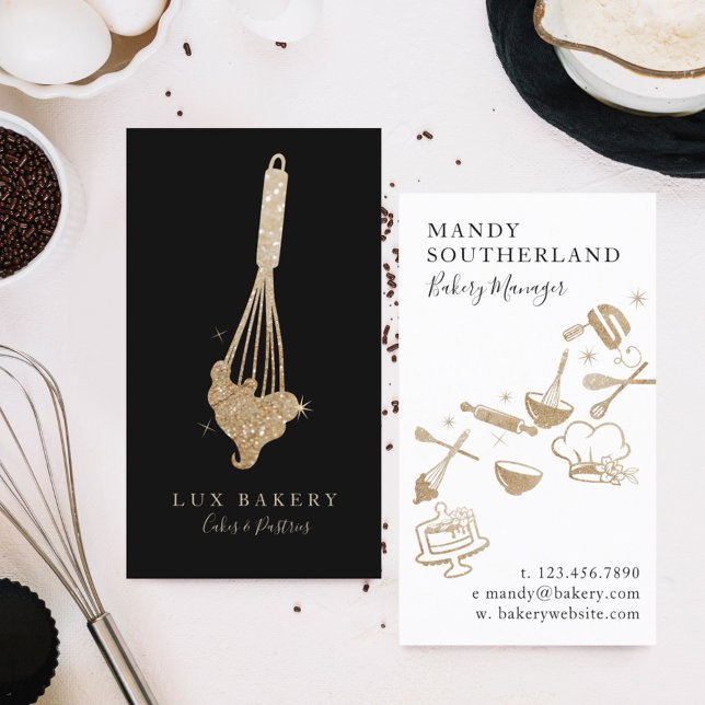 Cartão De Visita Ouro de Faíscas Douradas de luxo Whisk (Criador carregado)