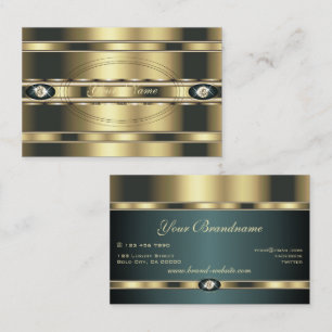 Cartão De Visita Ouro de luxo e Teal Escuro com Rinotronas Faux