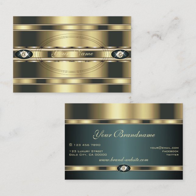 Cartão De Visita Ouro de luxo e Teal Escuro com Rinotronas Faux (Frente/Verso)