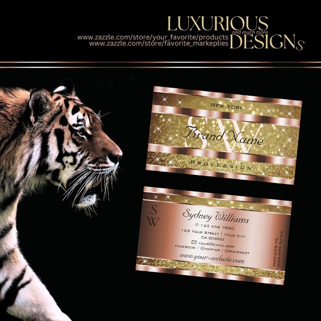 Cartão De Visita Ouro de Monograma das Estrelas Douradas Elegantes (Criador carregado)