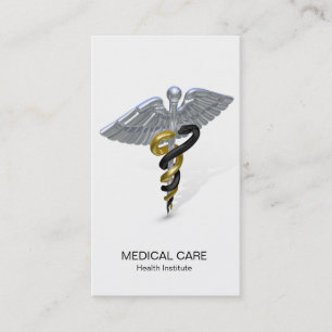 Cartão De Visita Ouro de prata médico do preto do Caduceus - cart