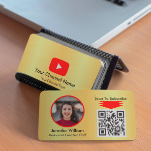 Cartão De Visita Ouro Do Youtube Vlogger E Código QR Simples