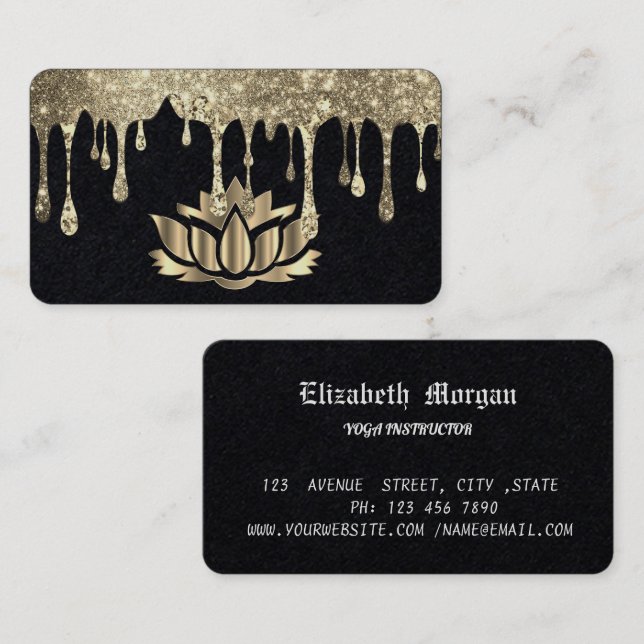 Cartão De Visita Ouro Elegante Lotus Flower Yoga (Frente/Verso)
