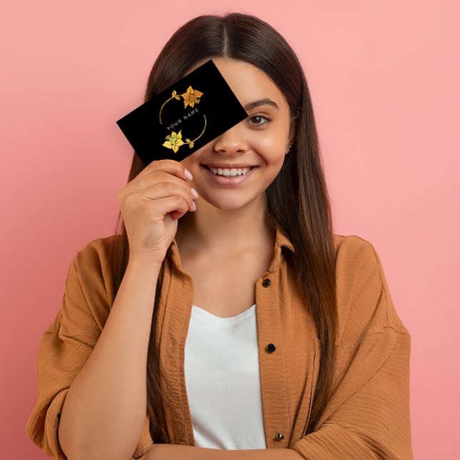 Cartão De Visita Ouro em círculos Lila Vip Preto (Lila Circles Golden Foil Black Vip Business Card)