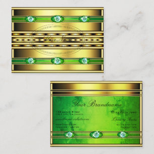 Cartão De Visita Ouro embaçado com mármore verde e diamantes falsos
