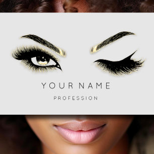 Cartão De Visita Ouro Eyelash Brota Cinza de logotipo QRCODE microb