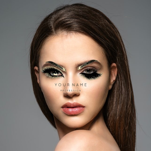 Cartão De Visita Ouro Eyelash Logotipo QRCODE Microblading (Golden Eyelash Brows Microblading QRCODE Logo Business Card )