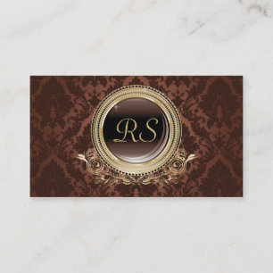 Cartão De Visita Ouro floral e Brown do monograma do vintage