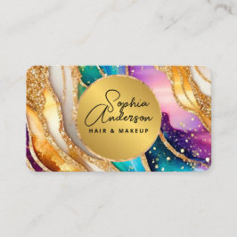 Cartão De Visita Ouro Glitter Glitter Glamor Agitado Arco-Íris