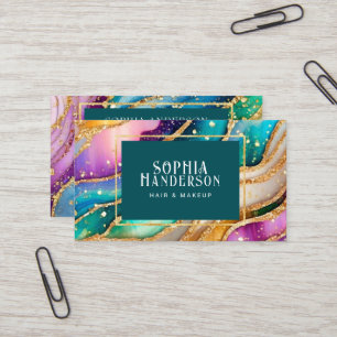 Cartão De Visita Ouro Glitter Glitter Glamor Agitado Arco-Íris