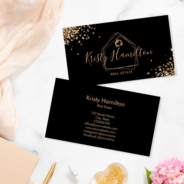 Cartão De Visita ouro imobiliário para imóveis (Criador carregado)