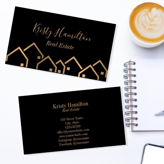 Cartão De Visita ouro imobiliário para imóveis (Criador carregado)