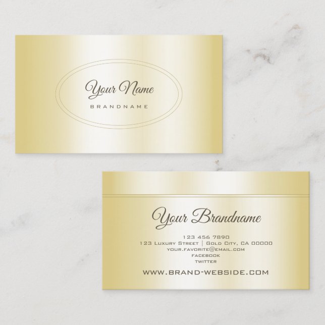 Cartão De Visita Ouro luminoso elegante e forma oval Bonito (Frente/Verso)